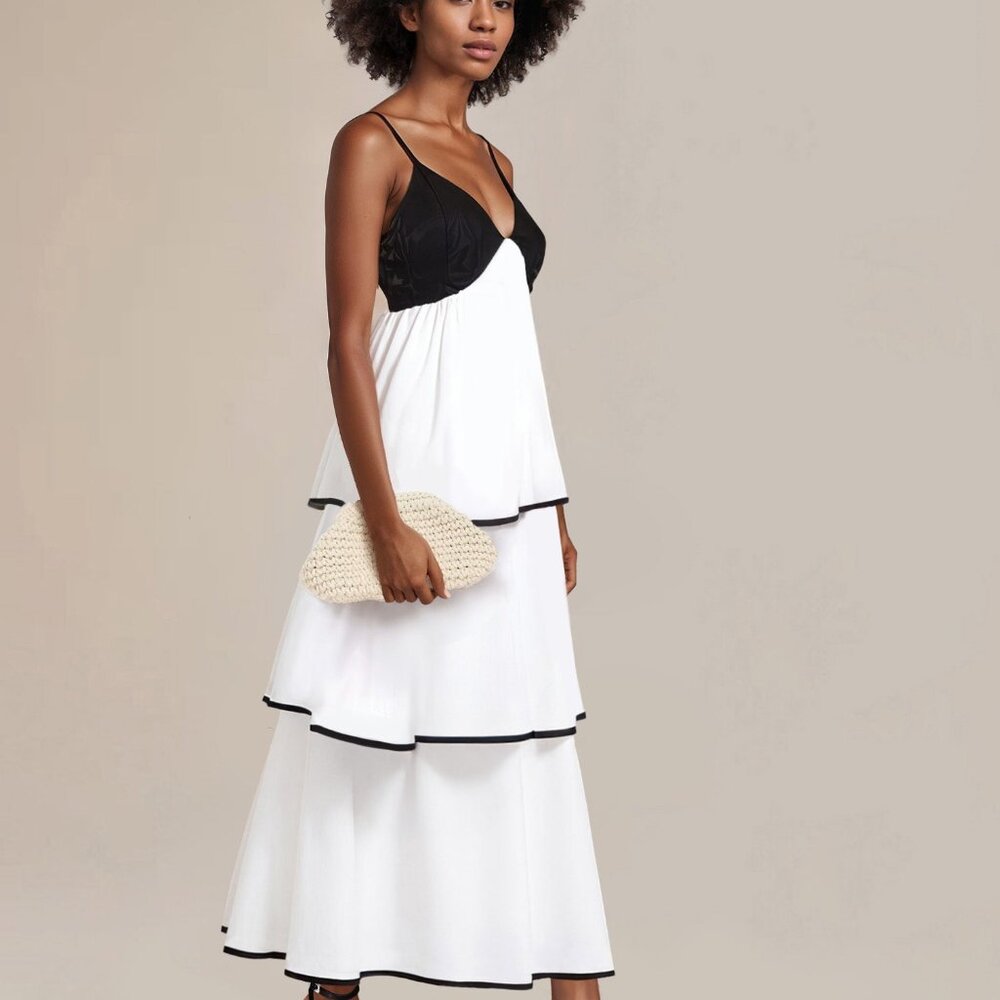 New York & Company Colorblock Chiffon Tiered Midi Sun Dress Size MEDIUMMEDIUM /